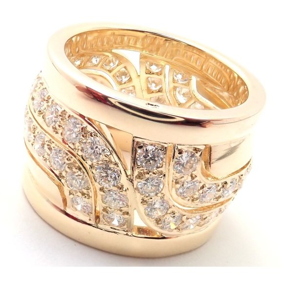 Authentic! Cartier 18k Yellow Gold Diamond Wide Band Ring Size 51 US 5 3/4 - Picture 1 of 11